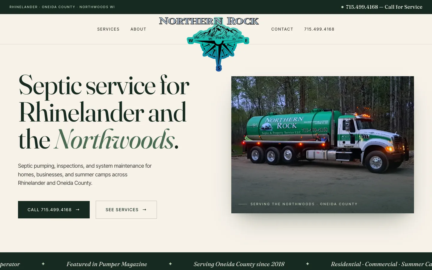 Homepage of the Northern Rock Septic website